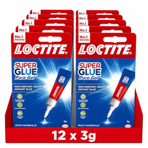 Loctite Super Glue-3 Pure Gel 3g – Pegamento Instantáneo Extra Fuerte, Gel Antigoteo para Plástico, Madera, Metal, Cerámica & Goma (12 x 3g)
