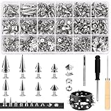 Jollidecor 455 PCS Punk Studs for Clothing, 10 Size Metal Spikes and Studs Leather Rivets for Craft, Square Pyramid Studs Round Dome Rivets DIY Punk Style Decoration for Clothes Shoes Belts Dog Collar
