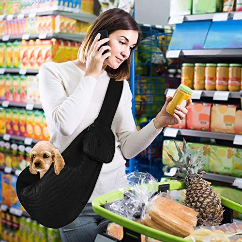 Dog Padded Papoose Sling, Small Pet Sling Carrier Hands Free Carry Adjustable Shoulder Strap Reversible Tote Bag with a Pocket Safety Belt Dog Cat Traveling Subway (5-12lbs, Mesh Fabric-Black) Dog Padded Papoose Sling, Small Pet Sling Carrier Hands Free Carry Adjustable Shoulder Strap Reversible Tote Bag with a Pocket Safety Belt Dog Cat Traveling Subway (5-12lbs, Mesh Fabric-Black)