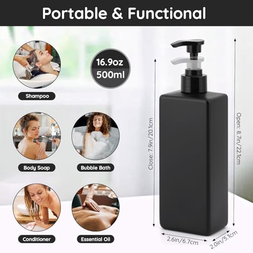 Image of Segbeauty Bathroom Soap Dispenser with 2 Extra Pumps, 3 Pack 16.9oz Shampoo and Conditioner Bottles with Funnel, 500ml Empty Shower Bottles Refillable with Labels Liquid Soap Dispenser for Bathroom
