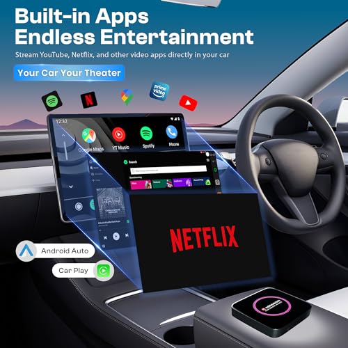 Image of MEGAAUDIO ANDROX MP09 Smart AI Box for Car | Wireless CarPlay & Android Auto Adapter | Wired to Wireless Converter | Stream YouTube, Netflix, JioHotstar | Android 13 | 4GB+64GB | 1080P | BT 5.0 | WiFi
