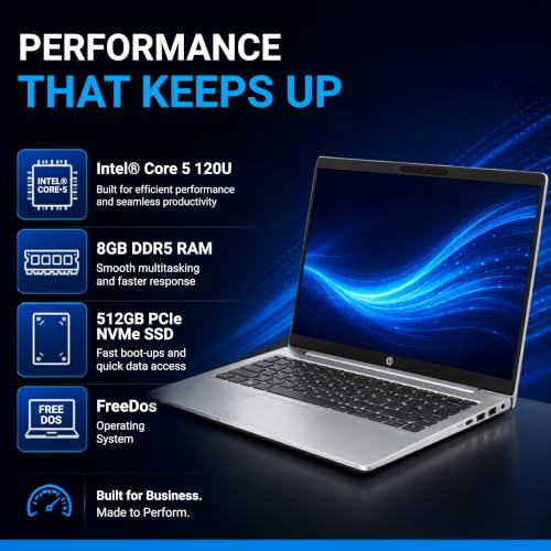 Image of HP ProBook 4 G1iR 14 Laptop | Intel Core 5 120U Processor | 8GB DDR5 RAM | 512GB PCIe NVMe SSD | 14-Inch Display | Intel Wi-Fi 6E, Bluetooth 5.3 | DOS | 65W USB Type-C Adapter (CC0M1AT)