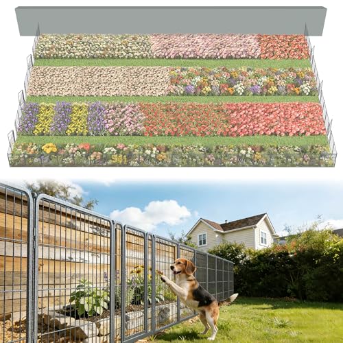 Image of FXW Garden Fence Outdoor for the Yard - 32in(H) x 109.4ft(L) Heavy Duty Metal Animal Barrier for Dog, No Dig Decorative Dog Fence, 48 Panels, Silver