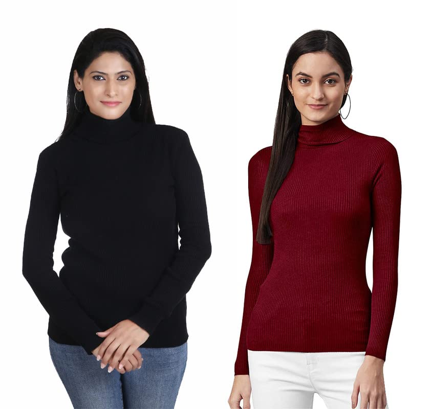 Women's Woollen High Neck Innerwear Sweater Pullovers Skivvy for Winters Pack of 2