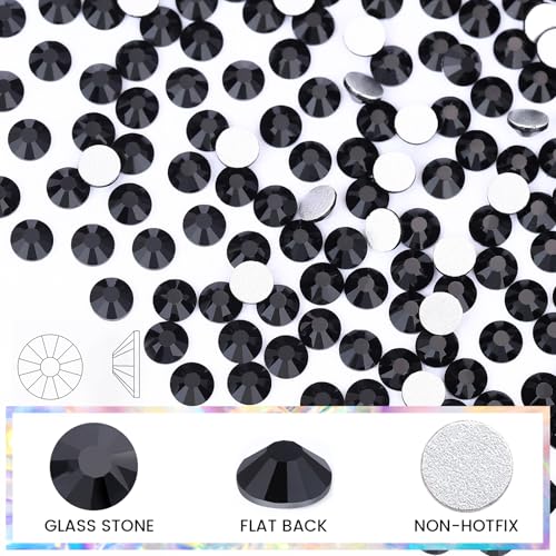 Image of Novani Rhinestones 3000Pcs Flatback Crystal Round Loose Gemstones Glass Rhinestones for Crafts Makeup Nail Art Clothes Shoes DIY Decorations(SS10, 2.7-2.9mm,Black)