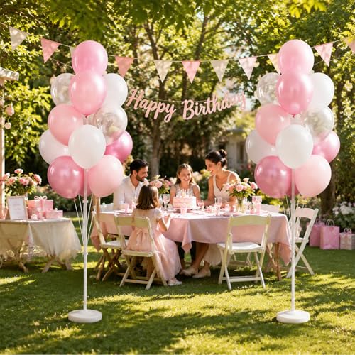 Image of Balloon Column Stand Kit with Clear Pastel Pearl Pink Balloons,Balloon Stand Kit for Floor or Table Backdrop Decoration for Party Wedding Baby Shower Birthday Graduation (Jelly Pink)