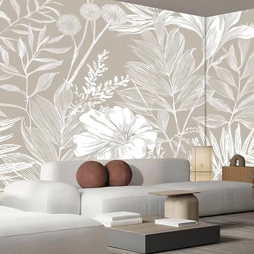 Fotomurales dibujo a mano de plantas rayadas en gris claro para la sala 3