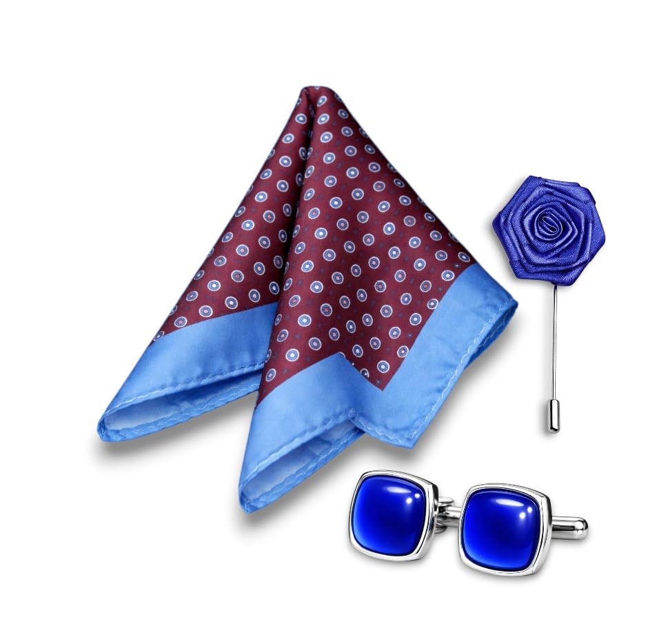 Men’s Pocket Square Gift Set with Cufflinks & Lapel Pin | Premium Polyester Formal Accessories for Wedding, Party & Office Wear-image-22
