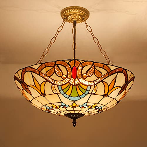 Lámpara de araña estilo Tiffany de 20 pulgadas, lámpara colgante de vidrieras hecha a mano vintage, luz de techo LED E27 ajustable en altura para sala de estar, dormitorio, comedor, decoración (5 bom