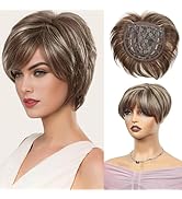 BECUS Clip on Bangs Hair for Women Hair Toppers for Women 360°3D Cover 6.5x6inches Toupee Brown F...
