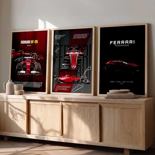 Image of walllane Big Ferrari Cars Framed Posters Gift Items for Boys Room Wall Decoration Bedroom Living Room Office Studio Decor | Car Poster Frame for Wall Decor Set Of 3 Size (13x17 inch)