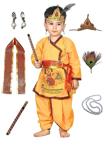 Image of Kaku Fancy Dresses Krishna Costume for Kids, Baby Krishna Dress for Janmashtami, Bal Krishna Dhoti Set, Krishnaleela Costume, Infant Bal Gopal, Krishna Fancy Dress Costume for Boys /Girls