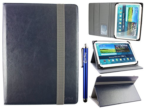 emartbuy Folio Étui Coque Portefeuille Universel 9-10 Pouces Bleu Nuit Multi-Angle avec Fentes pour Cartes, Elastique Gris & Stylet, Convenant Aux Modèles Listés Ci-Dessous