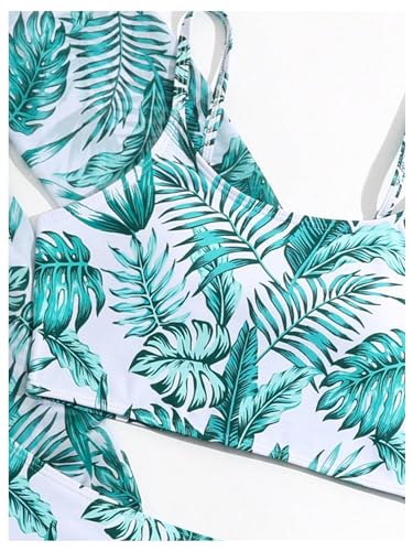 SweatyRocks Girl's Tropical Print Bikini Set Spaghetti Strap 3 Piece Bathing Suit with Cover Ups Swimsuit3