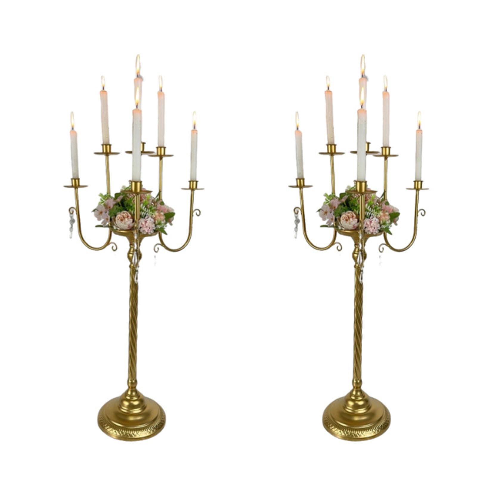 Elegante candelabro de metal europeo adornado con cristal dorado para decoración del hogar y eventos, candelabro de gota de cristal para decoración de eventos