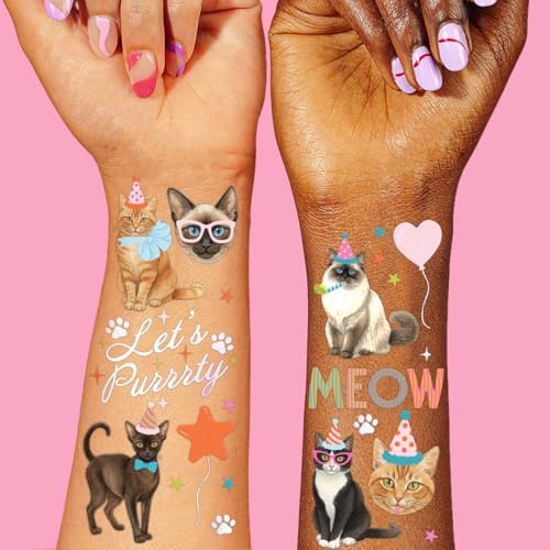 xo, Fetti Cat Birthday Tattoos - 54 Temporary Tattoos | Kitty Party Decorations, Cat Theme Birthday,...
