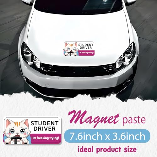 Image of 7.6x3.6 Student Driver Magnet Funny - Adorable Crying Cat Design: Please Be Patient - New Driver Magnet for Car Cat, Cute & Funny Kitten Student Driver Car Bumper Accessory