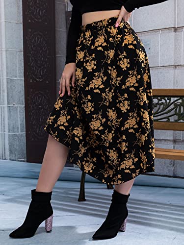 Wdirara Women's Plus Size Floral Print Elastic Waisted Swing A Line Midi Skirt Multicolored 3Xl #TOP2