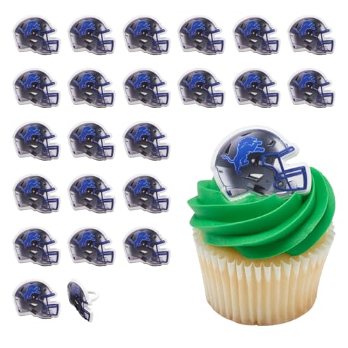 DecoPac NFL Detroit Lions Helmet Rings, 24 Football Cupcake Decorations, Officially Licensed, Football Rings, Food Safe Cake Toppers – 24 Pack