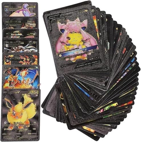 Image of Pokemon Cards Pack 40 Pcs Playing Card Game for Kids | All Rare Series V Max GX High HP Collection | 10 Gold 10 Silver 10 Black 10 Rainbow Special Edition Set | Trading Card Set (40 Pcs Card)