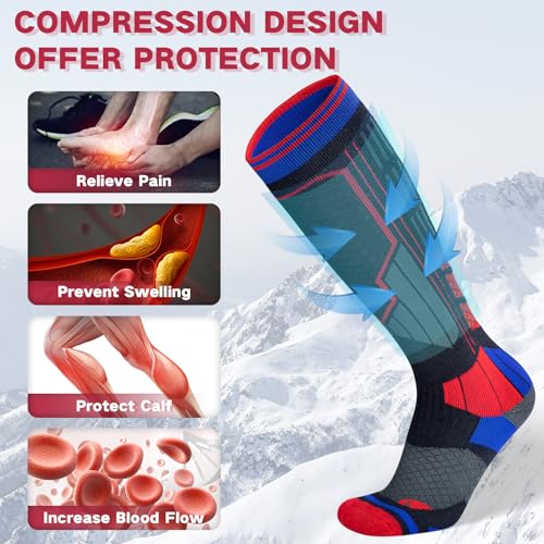 Reamphy 2 Pairs Merino Wool Ski Socks Men Women Compression Snowboard Winter Thermal Socks Knee Socks for Skiing Snow Hiking4