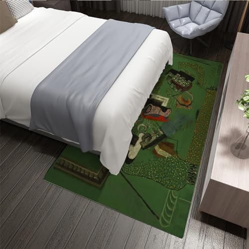 Tapis lavable en machine style Picasso abstrait vert 90x120cm