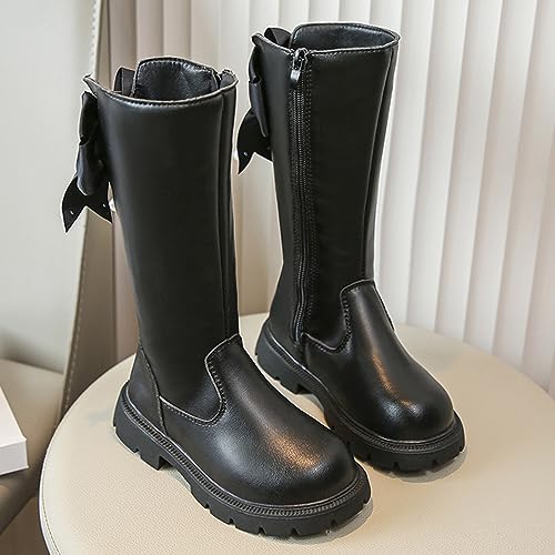 Girls Knee High Boots Low Heels Lug Sole Riding Boot Side Zipper Tall Bow Dress Booties for Toddler/Little Kid/Big Kid4