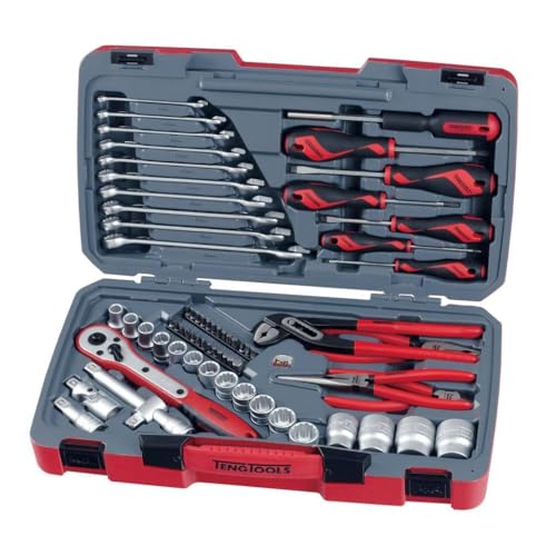 Teng Tools 68 Piece 1/2 Inch Drive 12 Point Metric Regular/Shallow Socket & Tool Set - T1268