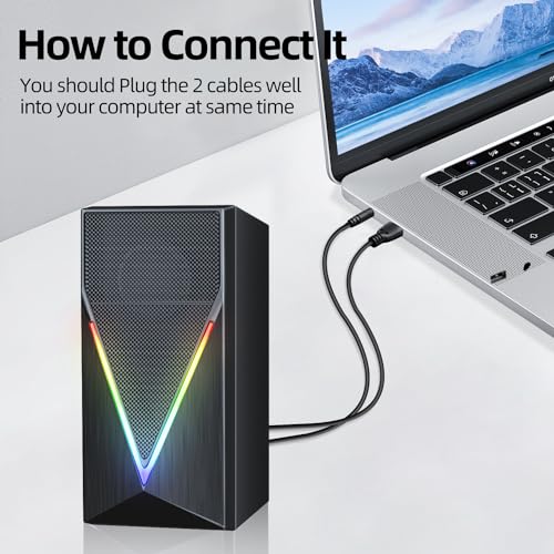 Uakinat USB Computer Speakers,Desktop Speakers with 6 Colorful RGB Lights,Computer Speakers with 3.5 mm Aux,USB Powered Speakers Headphone-in for PC/Laptop/Monitor/Tablet Phone