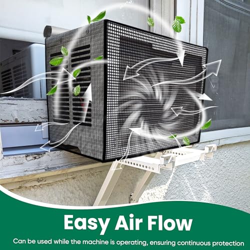 Image of Window Air Conditioner Covers Outside: Mesh Cover for U-Shaped Air Conditioner 8000BTU-12000BTU, Anti-Leaf, Dustproof, Windproof, Waterproof, Outside Window AC Protection Cover, Black