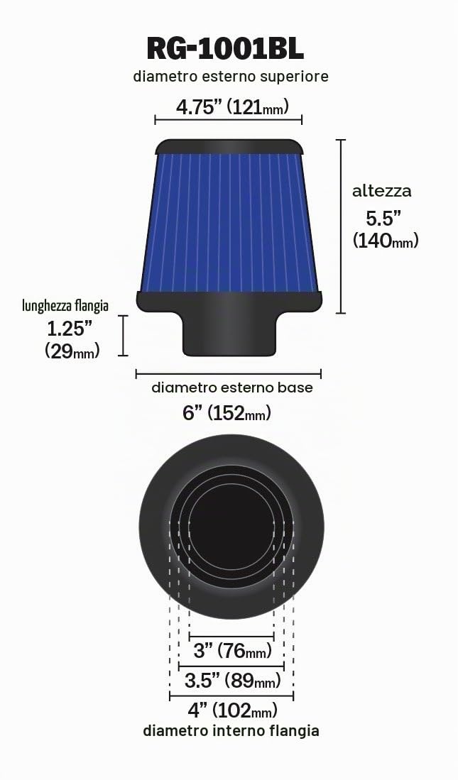 K&N RG-1001BL Filtro universale Auto e Moto