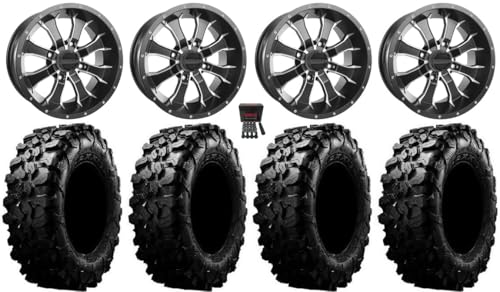 Bundle - 9 Items: Raceline Mamba 14' Wheels Black 30' Carnivore Tires [4x137 Bolt Pattern 10mmx1.25 Lug Kit]