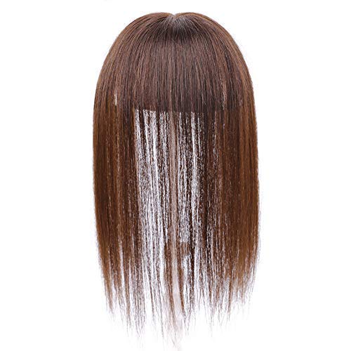 Real Human Hair Topper Wig Hair with Bands 3 Clips In Straight Top Hairpieces Toupee for Women Thinning Hair (20cm/8",Brown-002)