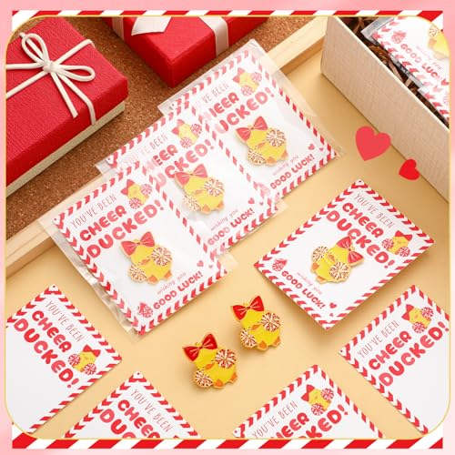 Quelay 24 Pack Cheer Team Gifts Bulk Cheerleader Duck Pins Brooches You've Been Cheer Ducked Tags Team Inspirational Gift Accessories for Teammates3