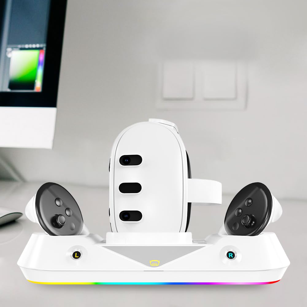 Stacja ładująca JDXFENG oświetlenie RGB zestaw słuchawkowy do rzeczywistości wirtualnej ładowarka z kontrolerem 2 * 1800mAh stacja do ładowania baterii dla 3