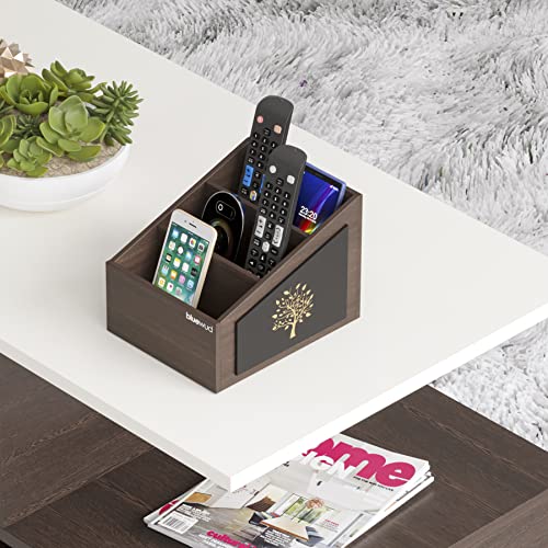 Image of BLUEWUD Roland Remote Stand with 3 Sections | Wooden Remote Holder for Living Room, TV, and AC | Stationary Organizer | 3 in 1 | Ideal for Home and Office, New Year Gift, Housewarming Gift (Tree Wood)