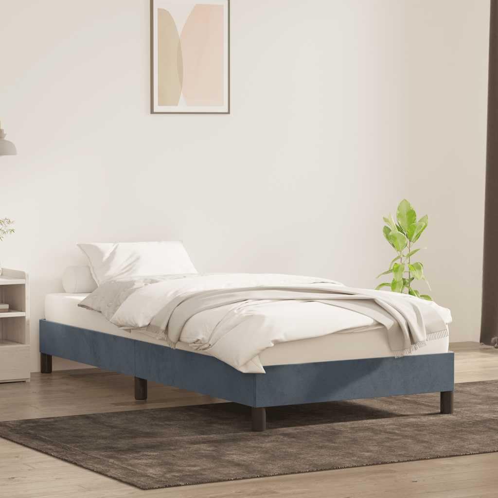 Dunkelgraues Samt Bettgestell 80x220 cm, Modernes Platform Bett für Schlafzimmer, Stabiler Lattenrost, Langlebige Holzwerkstoff Konstruktion, Komfortables Möbelstück
