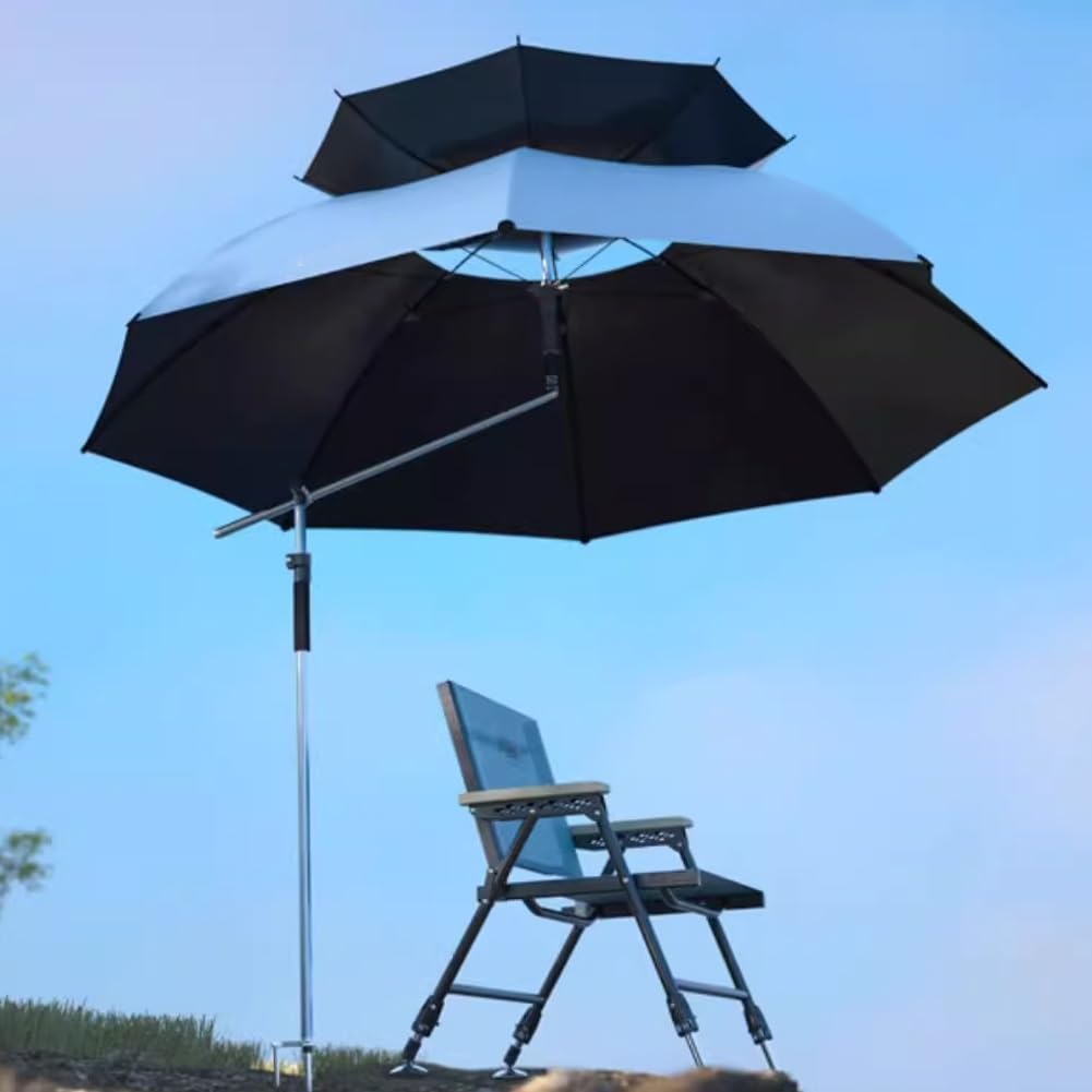 Generisch Tragbarer Reiseschirm mit UV-Schutz 50+, 240 cm Leichter Strandschirm mit Neigungs und Höhenverstellung, Angeln Schirm mit Tragetasche und Anker