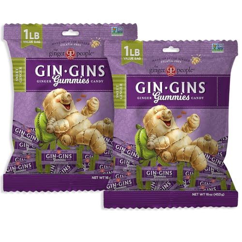 GIN GINS Sweet Ginger Gummies Made w/Fresh Ginger 1lb 2Pk
