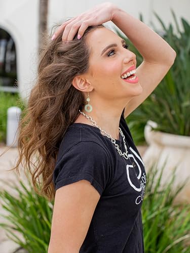 18K Gold Plated Natural Stone Earrings for Women, Circle Disc Dangle Drop Earrings, Lightweight Elegant Gemstone Jewelry for Daily Wear, Party, Anniversary,Gift for Her3