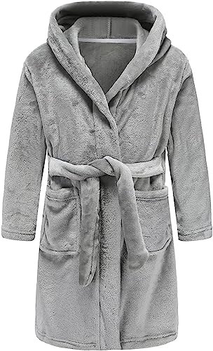 Image of Kids Hooded Bathrobe Girls Soft Plush Hooded Flannel Pajamas Sleepwear Boys Spa Robe