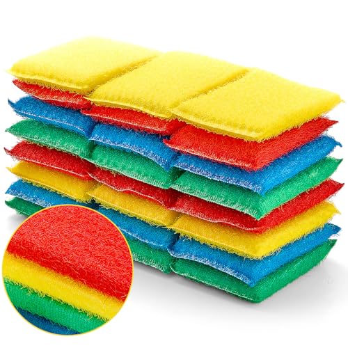 Image of Honeydak 24 Pack Multicolor Cellulose Scrub Sponges,Non-Scratch Scrubbing Cleaner Sponges for Kitchen in 4 Color, Durable Dishwashing Household Dish Cloths,5.2 inch l x 3.4 inch w x 0.6th