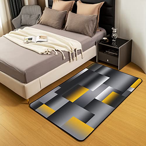 Loussiesd Black Yellow Geometric Area Rug Kids 3D Rendering Abstract Art Living Room Rugs for Bedroom Rectangle Carpet Modern Floor Mat Accent Rug Decor 100 * 150cm - Image 4