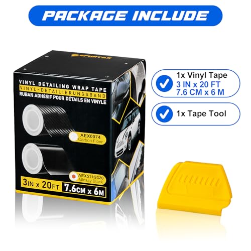 Image of Spurtar Gloss Black Vinyl Wrap 3 Inch x 20ft Air-Release Adhesive Car Vinyl Tape Chrome Delete Wrap Roll DIY Car Exterior Decoration Door Edge Guard Vehicle Detailing Paper 7.5 CM x 6M