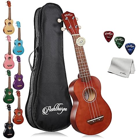 Ashthorpe Soprano Ukulele for Beginners - Mahogany, 21-inch 4 String Uke Starter Bundle Kit for Kids with Gig Bag, Cloth, and Picks Cover