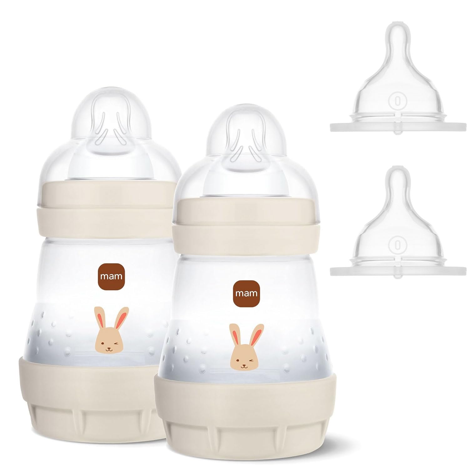 MAM Biberon Anti-Colique, 160ml, 0+ mois, Tétine Débit 1 lot de 2 + 2 Tétine Débit 0 - pour lait de mère & lait pour nourrissons 1 âge