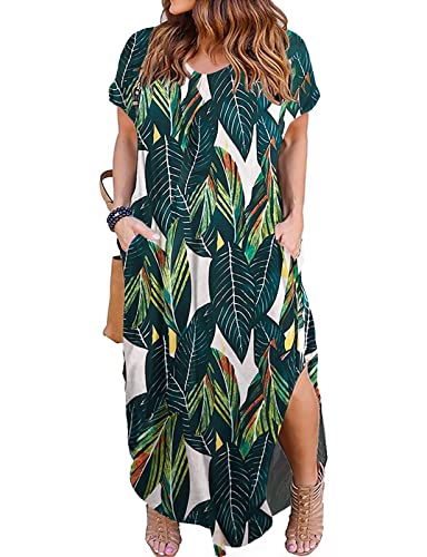 Image of Kancystore Women's Plus Size Dresses Summer Casual Loose Pocket Short Sleeve Slits Long Maxi Dress XL-5X