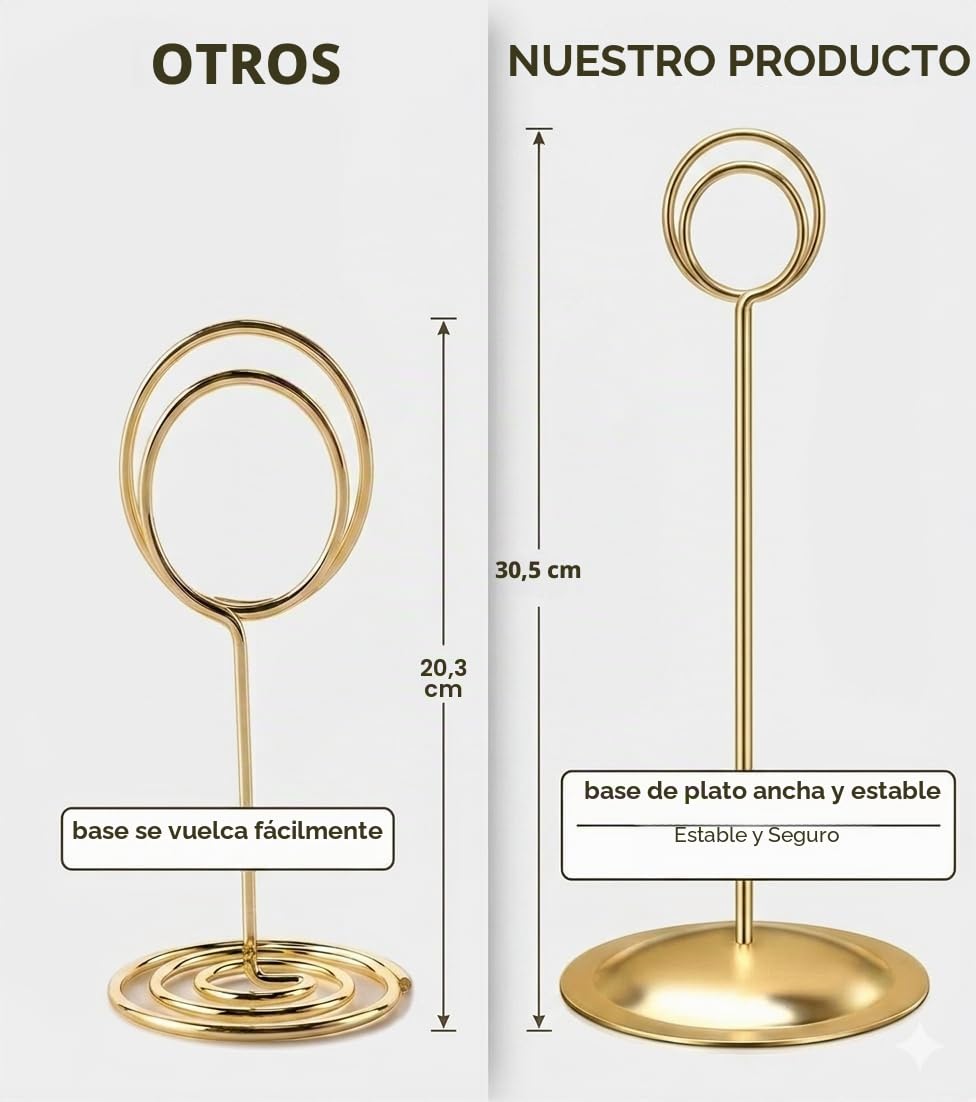 HOHIYA Soporte para Números de Mesa, 12 Porta Tarjetas Dorados de Metal para Bodas, Recepciones y Eventos, Ideal para Menús, Fotos, Nombres de Invitados y Decoración