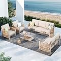 Oasbira Aluminum Outdoor Patio Furniture Set with Dual-Layer Coffee Table, 5 Piece Modern Patio Conversation Sets with PE Rope, Outdoor Sectional Sofa with Thick Cushions for Balcony, Deck, Beige