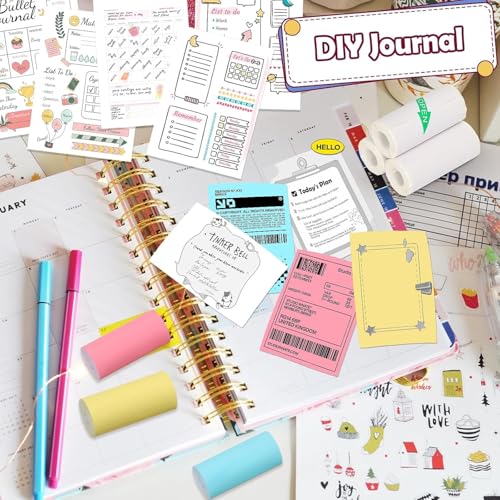 Image of Instant Printer Roll 57mm*25mm Thermal Sticker Roll for Mini Pocket Receipt Printer for Use Photo,DIY,Note,Memo (5 White paper + 3 Colorful paper +5 White Stickers with 6*Colored Pens Set)